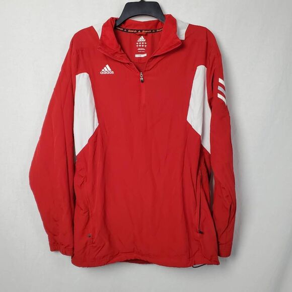 Red Adidas Team Issue Full-Zip Hoodie Sweatshirt Men’s Size Large Mentor-131 Log - Picture 1 of 5
